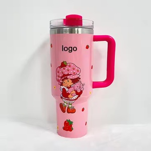 Custom Logo 40oz Cartoon Cute Strawberry <strong>Girls</strong> Print Vacuum Tumbler Children's 40oz Stainless Steel <strong>Cup</strong> with Handle Straw Lid