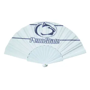 Cool Personalized White Wed Plastic Fabric Hand Fan for Wedding Souvenir