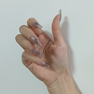 24 faux ongles gothiques punk à presser, longs, forme cercueil, avec motif rose noire - Product Image 5