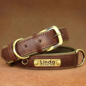 <span class=keywords><strong>Collar</strong></span> de perro de cuero acolchado suave para perros con placa de nombre grabada <span class=keywords><strong>Collar</strong></span> de perro de cuero personalizado suministros acolchados para mascotas - Product Image 2