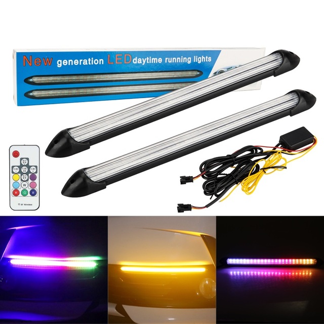 LED Sequential Daytime Running Light With Running Yellow Turn signal With Remote Flexible Drl LED Symphony Light 12v Universal