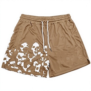 Shorts de sport pour hommes en maille, taille mi-haute, légers, respirants, avec cordon de serrage, imprimé crâne personnalisable, vente en gros - Product Image 1