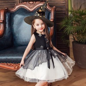 Children's <b>Witch</b> Costume Dress With <b>Hat</b> Black Star Print For Girls Halloween Performance Wear - Product Image 1