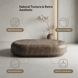 Mesa de Té Pequeña de una Sola Pieza de Mármol Natural Gris Chocolate con Acabado Desgastado Estilo Wabi-Sabi para Villa y Sala de Exposiciones - Product Image 4