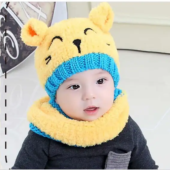 דוב קטן חורף כובע החדש קוריאני סרוג כובע לתינוקות שתי חתיכה צמר כובעי M0140