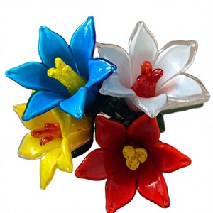 Figurines de fleurs en verre soufflé faites à la main, artisanat artistique coloré, ornement pour la décoration de table à la maison - Product Image 2