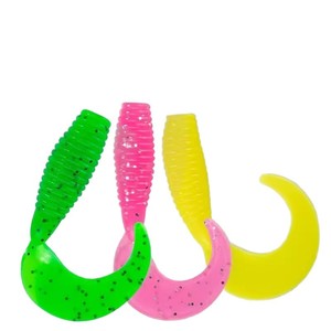 Ikeba Soft Bait Curly Tail Maggot Lure 3 Colors For Bass Fishing Bottom Baits With Jig Head And Crank Hook - Product Image 1