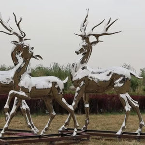 Sculpture de cerf en acier inoxydable miroir de simulation rougeoyant personnalisé parc de quartier paysage sculpture de jardin petits ornements lan - Product Image 1