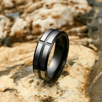 Anneau en carbure de tungstène noir poli de 8 mm à rainure croisée, anneau de mariage pour homme, anneaux de mode, bijoux, anneau pour homme, vente en gros
