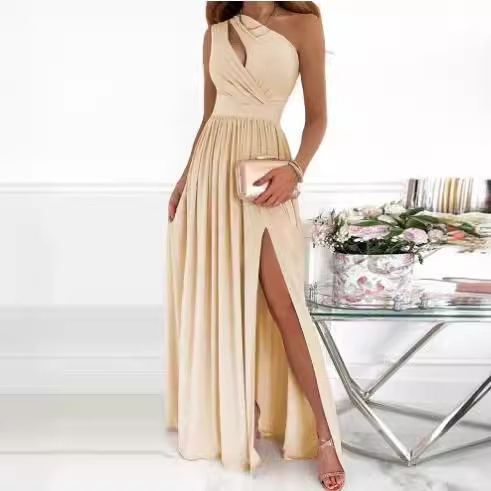 asymmetrical fairy dress High Neck Sleeveless Open Back Satin A-Line Wedding Dress With Slit White / US 6 main image 0