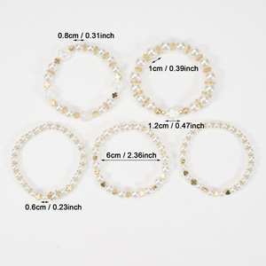 Faux Pearl Beaded <b>Bracelets</b> Women's White Round <b>Elastic</b> Stretch Multi Layer Cross Design Everyday Wear Jewelry Set Made In China - Product Image 2