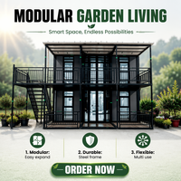 Villa préfabriquée de luxe à deux étages avec toit en acier, maison avec mur en verre panoramique, terrasse extérieure pour bureau de jardin moderne