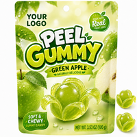 Op maat gemaakte, bulk, afpelbare gummy snoepjes, halal gecertificeerd, groene appel smaak, zoetzuur, diverse fruit smaken, rechtstreeks van de fabriek.