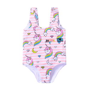 Costume da bagno Buonic Kids Unicorn One Piece con stampa arcobaleno a righe rosa 6/12 12/18 18/24 24/30 30/36 - Product Image 1