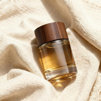 Flacon de parfum en verre cylindrique transparent de 50 ml, vide, rond, fantaisie, avec capuchon en bois personnalisable et sertissage, nouveau modèle