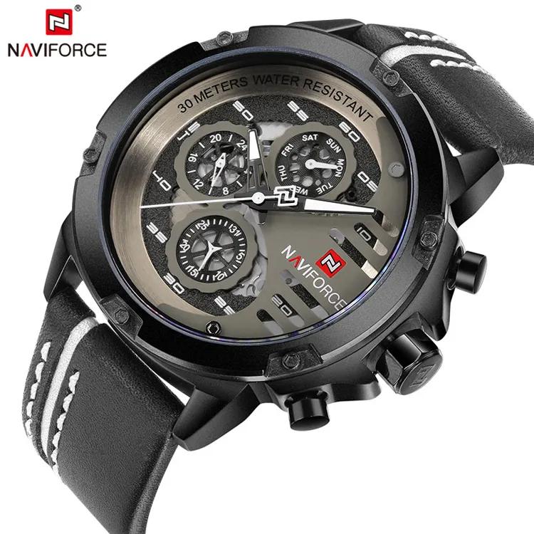 NAVIFORCE 9110 Mens Watches Top Brand Luxury Waterproof 24 hour Date Quartz Watch Man Leather Sport Wrist Watch Men Waterproof