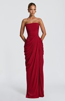 Robe longue drapée unie sans bretelles pour femme, avec fente haute et dos lacé style corset, idéale pour les collections de bal sur mesure