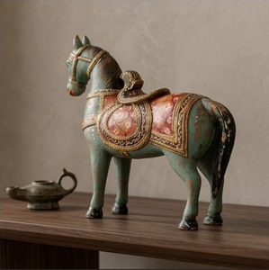 Cheval en céramique sculpté à la main, design Art Déco - Vert (30x9.5x29cm) Décoration intérieure - Product Image 1