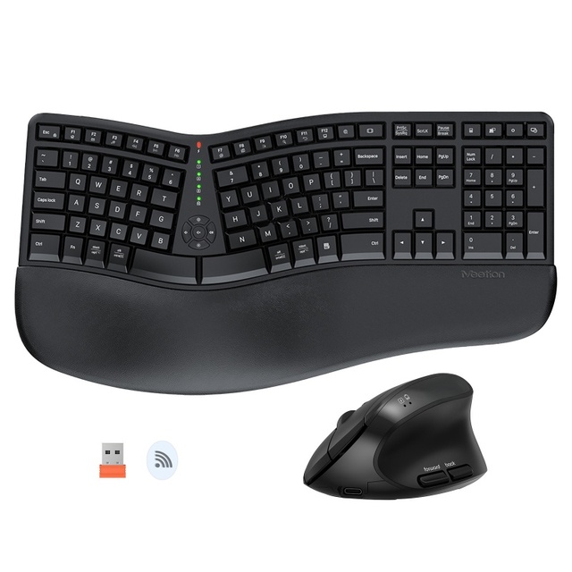 WFYEAR Slipstream Ultra Thin 112-Key USB Wired Keyboard Wireless Mouse Desktop Set Black Ergonomic Wrist Support for Laptop