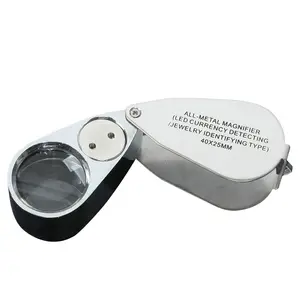Portable Pocket Illuminated Jewelry Loupe Magnifier 40X 25mm Magnifying Glass For Repair Reading