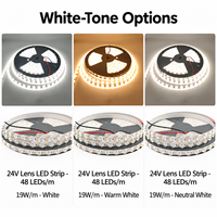 Bande LED 24V 2835 avec lentille, 48 LED par mètre, 19W par mètre, options monochromes pour projets d'éclairage intérieur