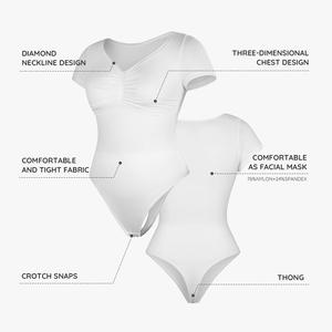 Hexin Atacado Seamless v Neck Body Shaper Femme Tummy Control Shapewear para Mulheres Shapewear <span class=keywords><strong>Bodysuit</strong></span> Com Manga Curta - Product Image 3