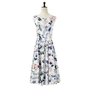 2021Wholesale flowers printing pretty woman clothes elegant cotton satin long chinese style dress