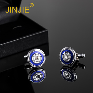 Jinjie Thiết Kế Mới Pháp Kim Loại Tròn Hình Màu Đen Và Màu Xanh Men Nút Khuy Măng Sét Cho Nam Giới Với Hộp Quà Tặng - Product Image 5