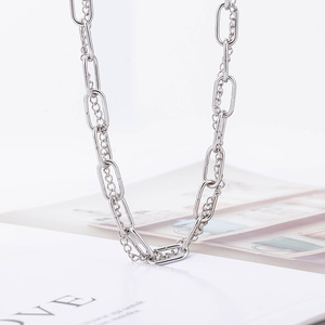 <b>Cross</b> Border Punk Hip Hop Clavicle Necklace Titanium Steel Double Layer <b>Chain</b> Unisex Geometric Style Fashion Jewelry - Product Image 2