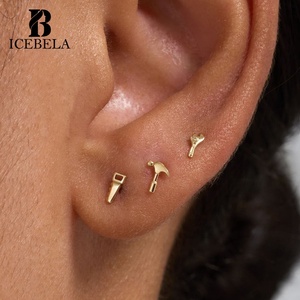 Boucles d'oreilles clous uniques et simples en argent <span class=keywords><strong>sterling</strong></span> S925 avec motif micro-<span class=keywords><strong>scie</strong></span> pour femme - Product Image 3
