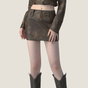 ชุดสองชิ้นแฟชั่น<span class=keywords><strong>ใหม่</strong></span>ชุดสองชิ้นสำหรับ<span class=keywords><strong>น</strong></span>ักขี่จักรยาน<span class=keywords><strong>หนัง</strong></span>แนวสตรีทย้อนยุคแขนสั้นพร้อมกระโปรงสั้นสำหรับฤดูใบไม้ร่วง - Product Image 5