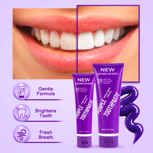 OEM Purple Pasta de dientes 60g <span class=keywords><strong>Glorysmile</strong></span> <span class=keywords><strong>V34</strong></span> Blanqueamiento de dientes Pasta de dientes Tamaño de viaje Color correcto Tubo de pasta de dientes - Product Image 2