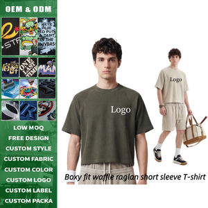 Camiseta Oversize de Manga Raglán con Tejido Waffle, Estilo Vintage Desgastado, para Hombre, Estilo Urbano - Product Image 2