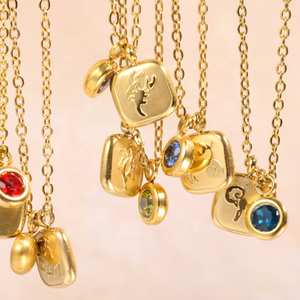 Vintage 18K oro Acero inoxidable <span class=keywords><strong>signo</strong></span> del zodiaco collar <span class=keywords><strong>de</strong></span> piedra natal <span class=keywords><strong>de</strong></span> moda 12 meses piedra <span class=keywords><strong>de</strong></span> nacimiento colgante <span class=keywords><strong>de</strong></span> cristal diseño cuadrado - Product Image 1