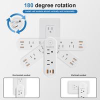 Adaptateur de prise de voyage universel standard américain PUJIMAX avec chargeur rotatif, PD QC3.0, 2 prises USB-A, 1 prise USB-C, port USB