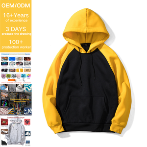 Pull à capuche personnalisé OEM, design bicolore, coloré, à plusieurs couleurs, personnalisé, uni, deux tons, noir et jaune - Product Image 3