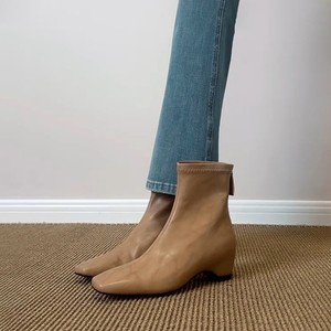 Genuine Leather Minimalist Height Increasing Slim <b>Boots</b>, British Style Square Toe Back Zipper Ankle <b>Boots</b> for Commute - Product Image 2
