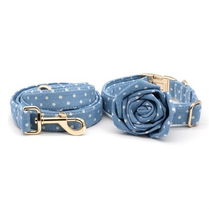 Personal isiertes <span class=keywords><strong>Blue</strong></span> Denim Hunde halsband und Leine Set mit stilvoller Fliege - Product Image 1