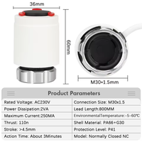 Actuador Eléctrico Térmico Comfurter 230V IP54 M30x1.5 para Válvula de Control de Colector de Calefacción por Suelo Radiante