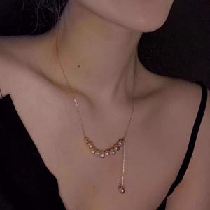 Collar de Plata 925 con Perla Natural Violeta y Reflejo del Atardecer para Mujer, Diseño Único y Delicado con Cadena para Clavícula - Product Image 2