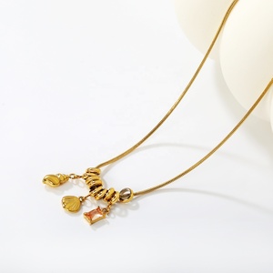<span class=keywords><strong>Collier</strong></span> de vacances d'été en acier inoxydable avec chaîne serpent ronde, zircon rectangulaire et coquillage, multi-breloques - Product Image 4
