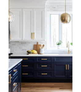 Set di Mobili da <span class=keywords><strong>Cucina</strong></span> in Legno Massello Blu <span class=keywords><strong>Vintage</strong></span> di Lusso Personalizzati con Isola e Armadietti Base con Cassetti - Product Image 2