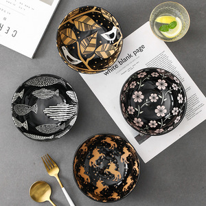 Bol à nouilles à salade en céramique <span class=keywords><strong>scandinave</strong></span> moderne de 6 pouces <span class=keywords><strong>Vaisselle</strong></span> jetable en relief créative pour les couples pour les ramen japonais - Product Image 3