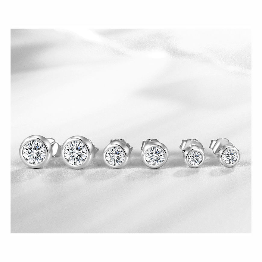 Hot Selling Cubic Zircoia Bezel Setting Small Sutd Earrings 3MM 4MM 5MM Solitaire CZ Sterling Silver Post Earrings