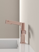 Robinet de lavabo extractible tout en laiton couleur or rose avec affichage numérique intelligent de la température, mitigeur monocommande chaud/froid pour salle de bain