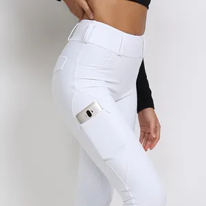 High Quality White Competition Full Seat Silicone Equestrian Breeches Pocket Women Pro-skin Sports Horse Riding Tights Pants