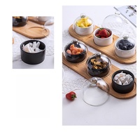 Bol à mélanger en céramique, assiette à salade avec couvercle en verre, plateau en bois créatif, ensemble de vaisselle en céramique, assiette de restaurant d'hôtel
