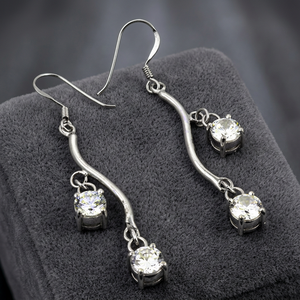 925 <b>Silver</b> Cubic Zirconia <b>Drop</b> <b>Earrings</b> for Women Gold Plated with Geometric Pattern for Wedding or Party - Product Image 4