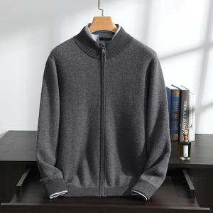 เสื้อโค้ทบริสุทธิ์ผ้าแคชเมียร์คาร์ดิแกนถักหนาพร้อมแขนสะพายไหล่มีซิปแบบลำลองของผู้ชาย Qiaoyatou - Product Image 2