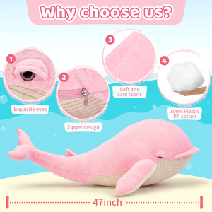 <span class=keywords><strong>Balena</strong></span> Gigante <span class=keywords><strong>Rosa</strong></span> di 4 Piedi, Peluche Carino di Nuovo Design, Cuscino in Peluche da 43,3 Pollici, Mini Orsacchiotto, Giocattoli Oceanici - Product Image 3